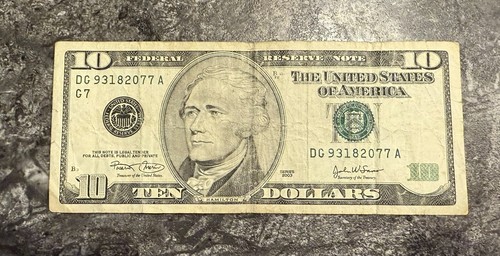 Series 2003 10 Dollar Bill $10 Federal Reserve Note DG93182077A. - Picture 2 of 3
