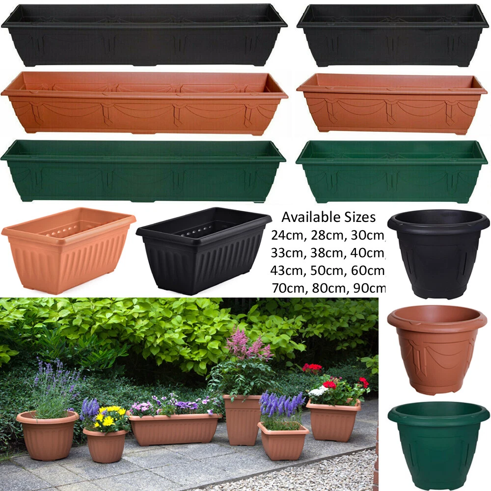 Sturdy Planter Long Window Box Plastic Pot Broad Base Flower Plant  OutdoorGarden