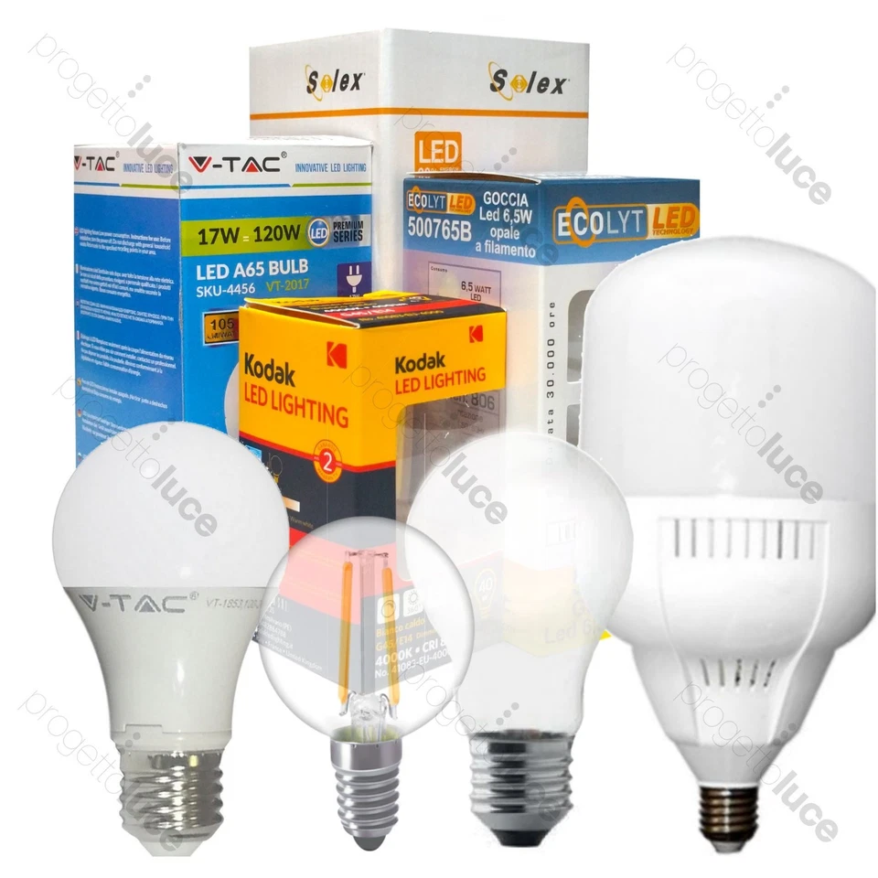 V-TAC / KODAK / POLIPLAST / SOLEX LAMPADINE LED V-Tac E27 da 4W a 24W Lampada Sfera Mini Globo Bulbo Par