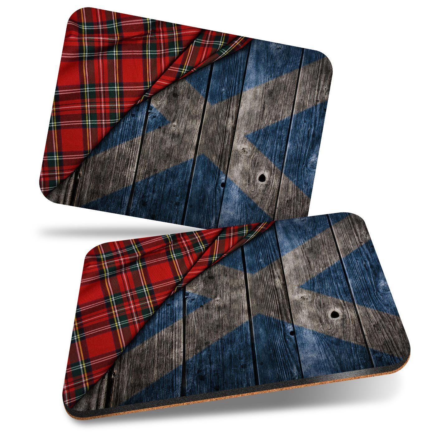 2x MDF Cork Placemat 29x21.5cm Scottish Painted Barrel Flag Tartan