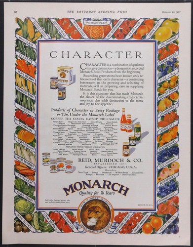 Vintage Magazine Ad 1927 Monarch Foods