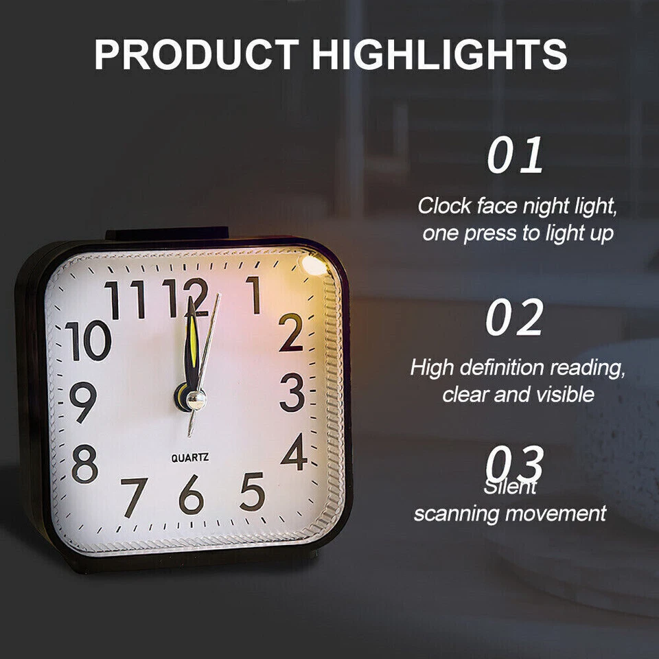 Quartz Alarm Clock With Night Light No Tick Snooze Silent Small Bedside Clocks - image 4 of 4