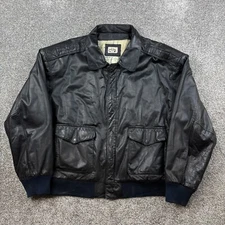 Vintage Y2K AKA Bay Leather Jacket Mens XL Black Bomber Flyer Aviator Map Liner