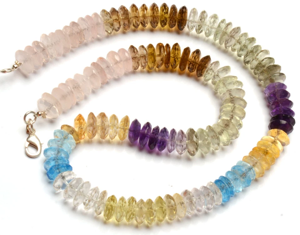 Natural Assorted Gemstone 10 mm Size German Cut Rondelle Beads 17" Necklace - Image 2 of 4
