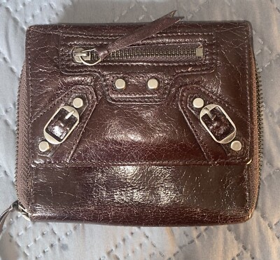 Vintage Brown Balenciaga Leather Bifold Zip Around 8 Card