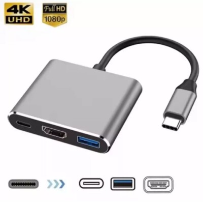 3 in 1 USB-C HUB Digital AV Multi Port Adapter Splitter USB 3.1 Type-C to 1 HDMI