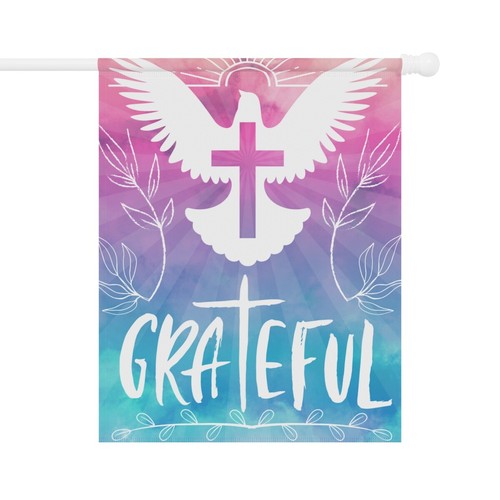 Grateful Welcome Garden Flag Peace Dove Pink Blue Floral Doodle Christian Banner - Picture 10 of 13