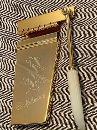SALE! Engraved Vibrola Tremolo Maestro Tailpiece GOLD Epiphone & Roller Bridge.