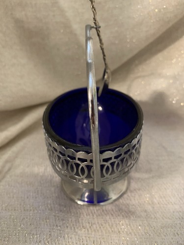 Ciotola vintage inglese Sheffield crema/zucchero/condimento acciaio inox cromo piatto cobalto - Foto 11 di 24