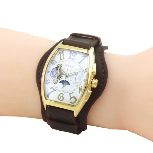 Reloj de pulsera mecánico automático para caballeros Sewor moda para hombre fase lunar barril 577 - Imagen 33 de 54