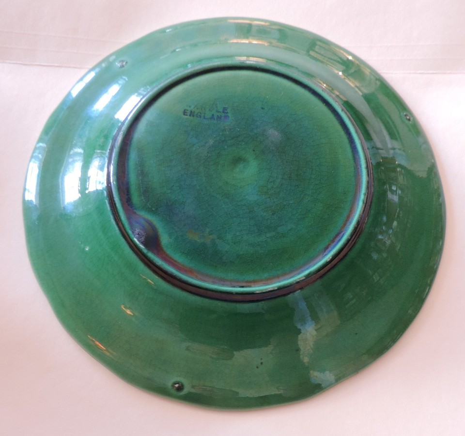 Antique Green Majolica Plate Grape Vine Leaf and Grapes 19th c