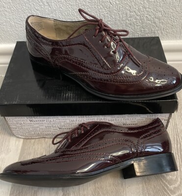 NEW Wanted Babe Burgundy Patent Lace Up Oxfords 10 $109