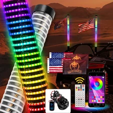 3FT COB Spiral RGB LED Fat Whip Light+Plug & Play Wire For Polaris RZR PRO XP/ R