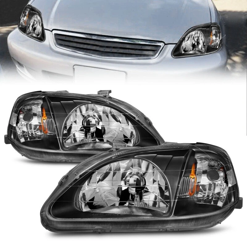 ANZO For 1999-2000 Honda Civic Crystal Headlights Black - Image 2 of 4