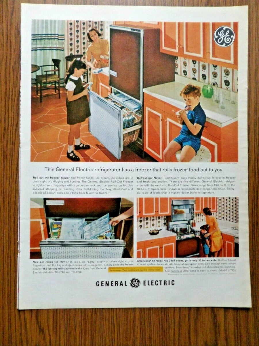 1963 GE General Electric Kitchen Ad Refrigerator with Freezer that