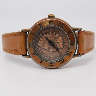 BRITTANIA BL127 Genuine Leather Coin Dial Quartz Women's Watch New Battery