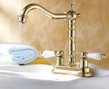 Gold Brass 4" Centerset Swivel Kitchen Sink Faucet Bathroom Basin Mixer Tap