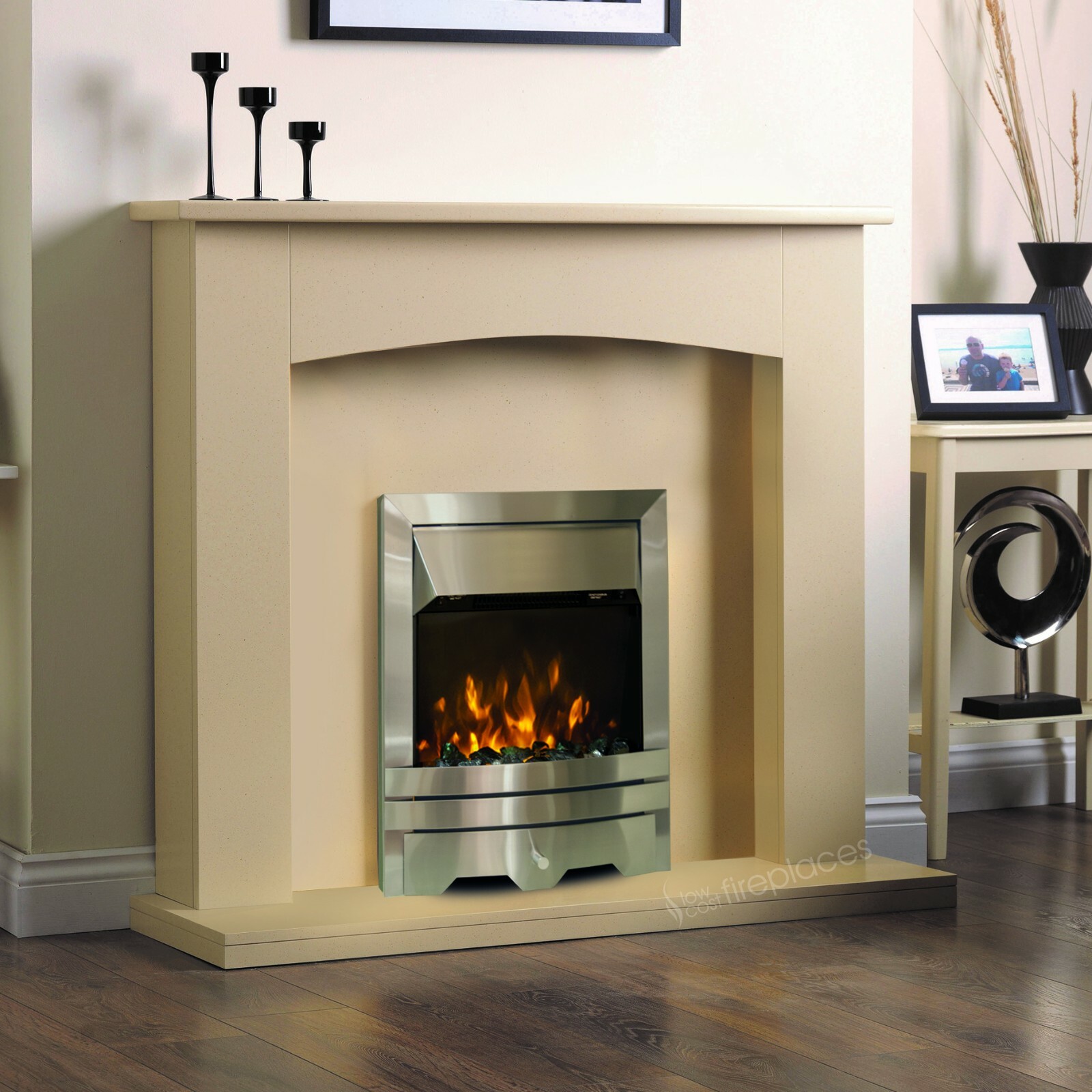 ELECTRIC CREAM STONE SILVER FIRE FLAME WALL SURROUND FIREPLACE SUITE LARGE  54u0026#034; | eBay