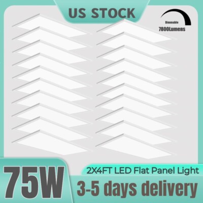 75 Watt 2x4ft Dimmable LED Flat Panel Light Fixtures Office Drop Ceiling Troffer