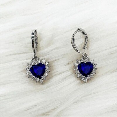 10mm NATURAL LONDON BLUE TOPAZ HEART 2ct 925 STERLING SILVER LEVERBACK EARRINGS
