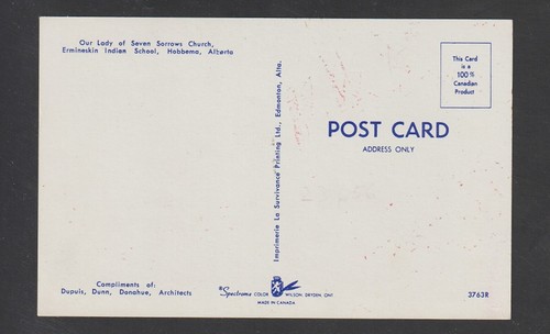 Hobbema Alberta Postales Iglesia Nuestra Señora de los Siete Dolores Cromo Sin Usar - Imagen 3 de 3