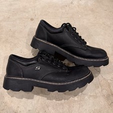 Vtg Skechers Parties Mate Oxford Shoes Womens 8 Black 45120 Y2K Chunky Jammers