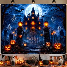 Halloween Haunted Mansion Backdrop 91 x 71 Inch Ghost Pumpkin Banner Full Moon B
