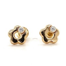0.06ct Natural Diamond Earrings 14k Gold Flower Kids Jewelry Girls Toddlers