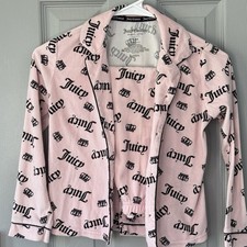 Juicy Couture Logo Pajama Set 6/6X Pink/Black Button Collared Long Sleeve/Pants