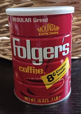 Folgers Coffee Advertising Can 16 oz Mountain Grown Regular Grind 8¢ Coupon