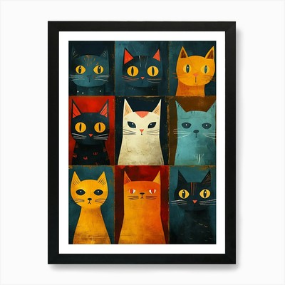 Katzen Leinwandbild 1 Kunstdruck gerahmt Wandbild Poster Leinwanddruck Bild