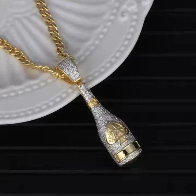 Бутылка муассанита круглой огранки 2,40 карата только мужская подвеска 14 карат двухцветное золотое покрытие - Изображение 4 из 4