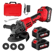 Cordless Angle Grinder Kit, 4-1/2" Power Angle Grinders with 2 * 4.0Ah Battery 