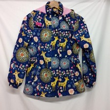 L'Amour de Garde Girls Jacket Deer Whimsical Print Navy Hood Size 6-8 Years