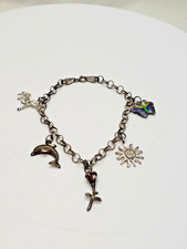 Sterling Silver 7.5" inch Charm Bracelet with 5 Charms enamel butterfly