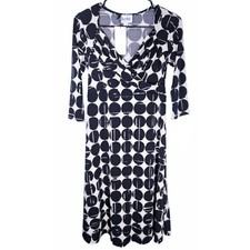 Leota New York Polka Dot Faux Wrap Dress Black Cream 3/4 Sleeve XS Made in USA