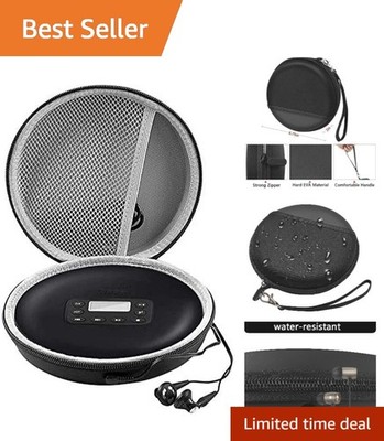 Compact Black CD Player Case with Mesh Pocket for Headphones & Accessories