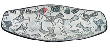 Hand-Painted Studio Pottery Oval Bowl with Blue Interior and Red Floral Exterior — listing 5