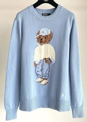 Polo Bear Crewneck Sweater blue Ralph Lauren Bear Motify Cotton Jumper size L