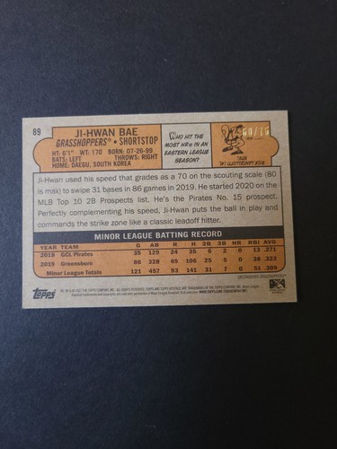 2021 Topps Heritage Minor League Edition Green Border /75 Ji Hwan Bae Ji-Hwan - Picture 3 of 4