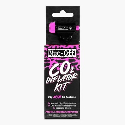 MUC OFF CO2 MTB Fahrrad Inflator Kit 2x 25g Co2 + Inflator Head + Neopren Sleeve