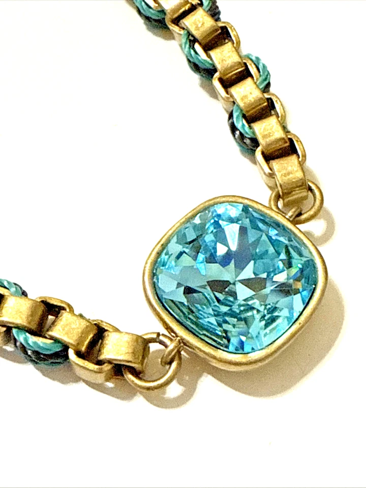 Pulsera Colección K&R Silpada Cristal Azul Teal en Tono Dorado Boho 7" - 8" Foto 3 de 4