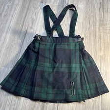 Vintage O'Neil of Dublin Girls Age 4-5 Green Plaid Wool Kilt Skirt Suspenders