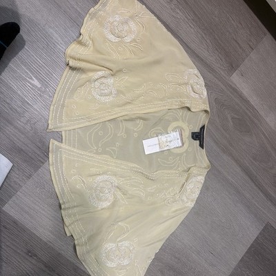 French Connection 100% Silk Shawl Beaded Cape Bolero Size 4 NWT $168