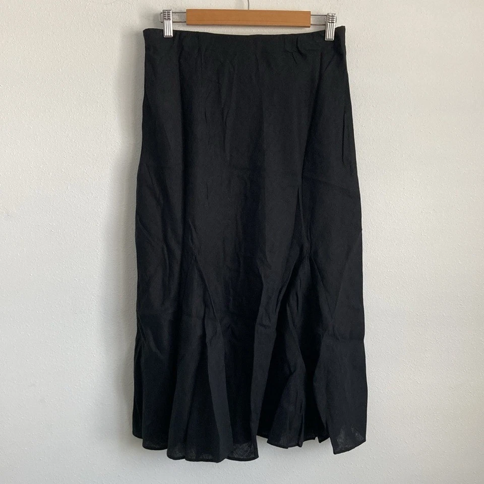 J Crew Tall Gwyneth falda sin cordones dobladillo volante en lino para mujer TS negra Foto 4 de 4