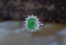 1.42 Ct Oval Cut Natural Emerald Diamond Wedding Ring 14K White Gold Size 5 6 7