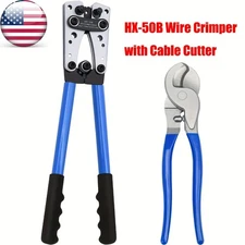 With Cable Cutter For 10-0 AWG Battery Cable Lug Crimping Tool Wire Crimper