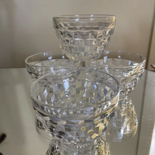 4 Custard Cup Fostoria American Pattern 2-3/8" tall 3.5” diameter Staked Blocks