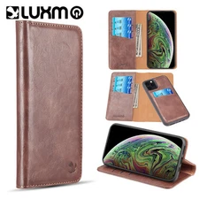 GSA Gentleman Magnetic Leather Wallet For iPhone 11 Pro Max (6.5") -Brown