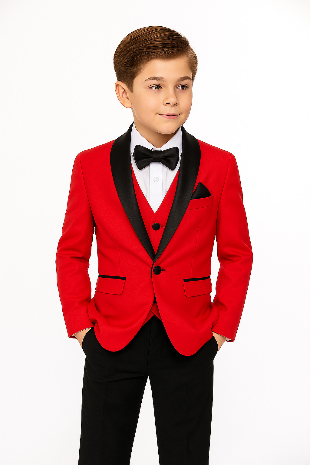 Boys Red & Black Shawl Tuxedo Suit